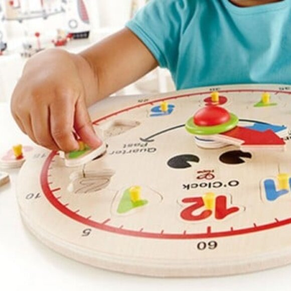 New Sealed Hape Wooden Colorful Happy Learning Clock Knob Puzzle Age 3+ - Picture 5 of 15